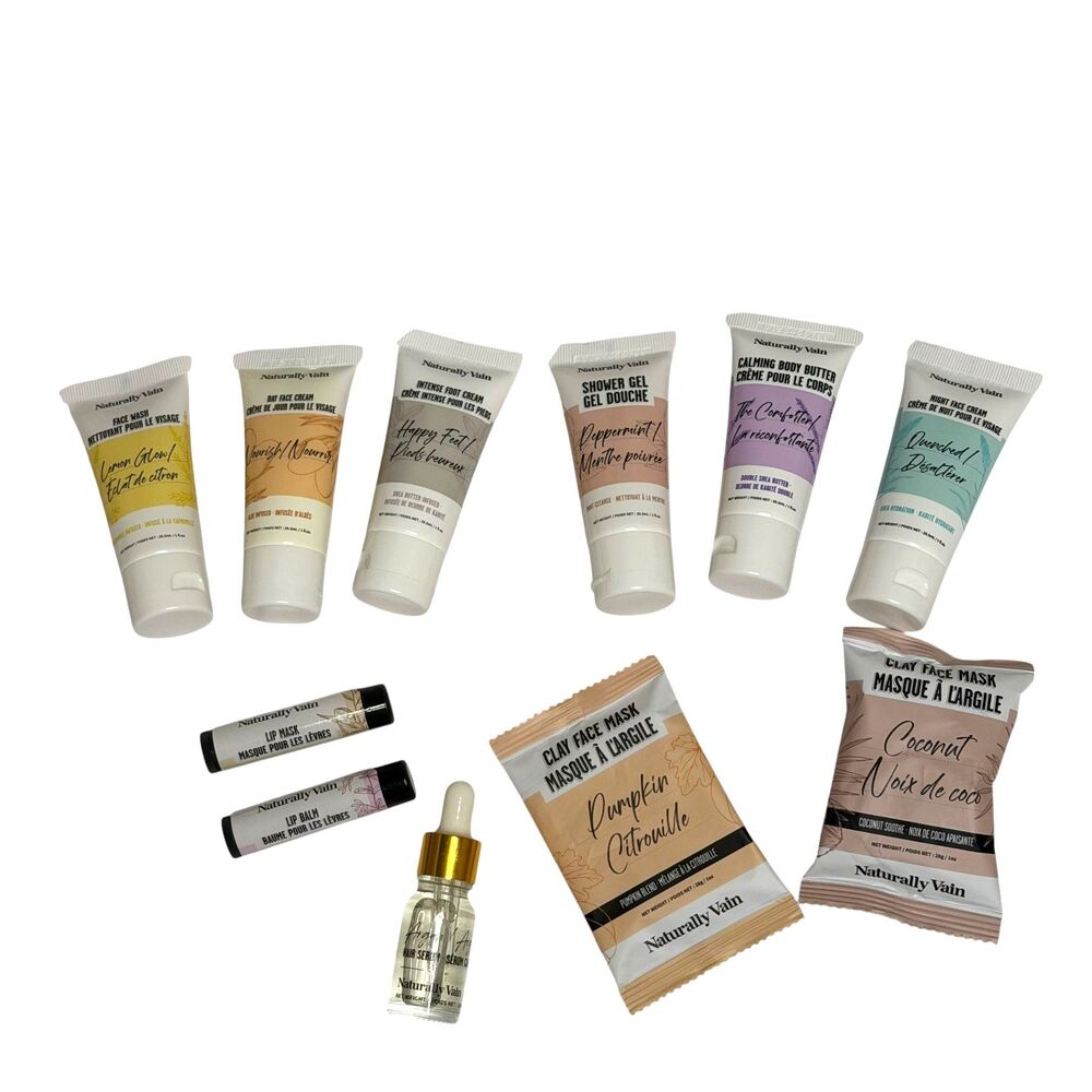 Naturally Vain 11 Piece Bundle Set Face Body Lip Hair Lotion Cream Mask NEW